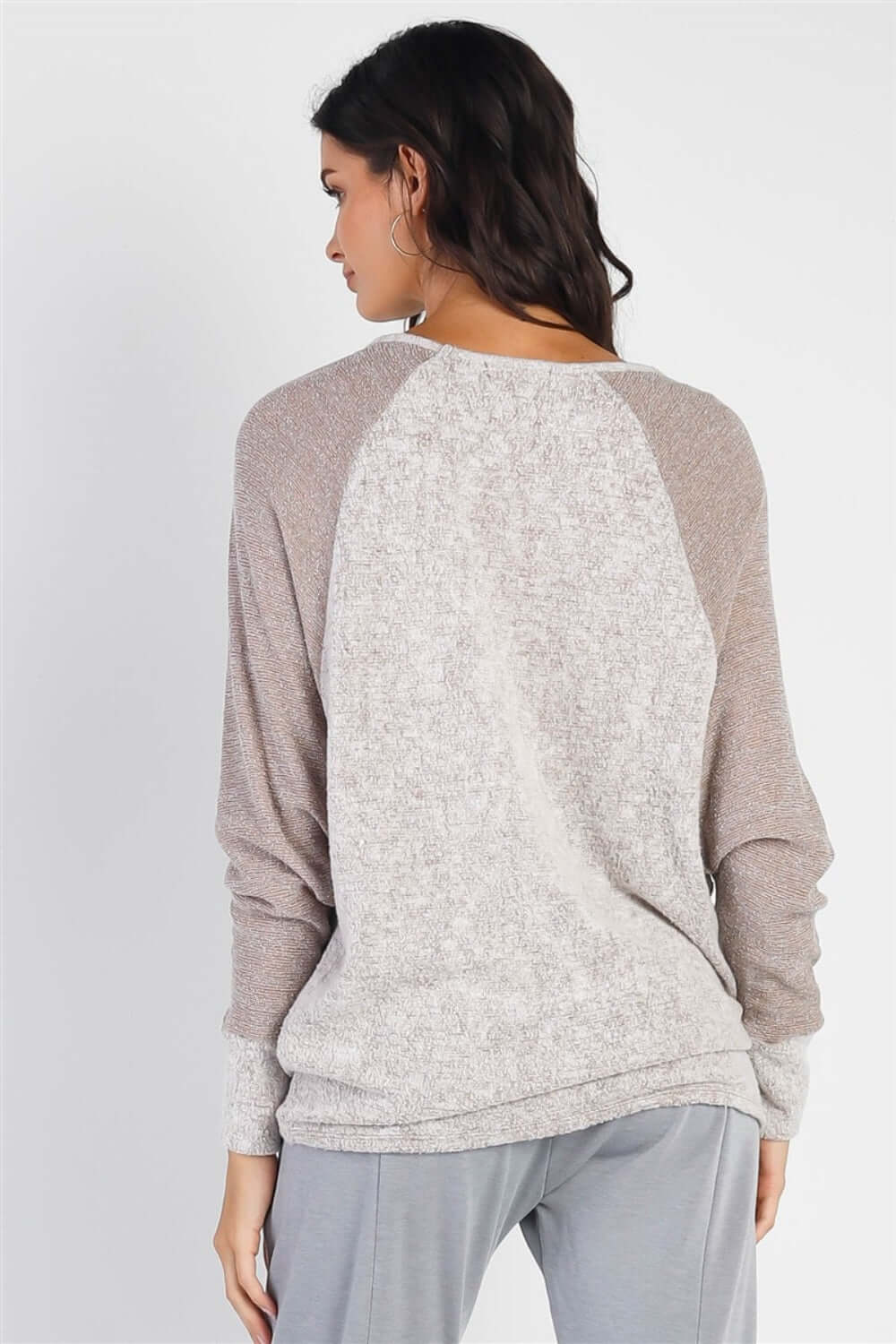 TASHA APPAREL Round Neck Long Sleeve Contrast Top at Bella Road