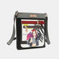 Nicole Lee USA Nikky Crossbody Bag in black eco-leather with front zipper pocket and colorful design.