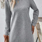 Bella Road grey textured round neck long sleeve mini dress, perfect for casual outings and comfortable styling.