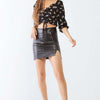 Floral Ruffle Smocked Back Ruched Crop Top - Black