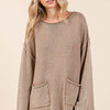 Mittoshop Mineral Wash Patch Pocket Cut Edge Sweater - Latte