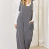 Ribbed Tie Shoulder Sleeveless Ankle Overalls | Full Size - CHARCOAL