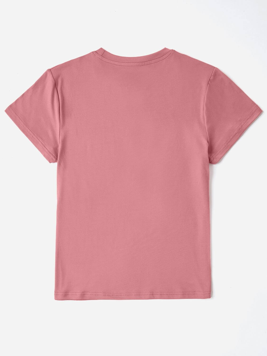 Pink graphic round neck short sleeve t-shirt for women, made from 100% polyester, slightly stretchy, machine wash cold, imported.