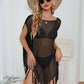 BELLA ROAD Fringe Trim Openwork Cover-Up Dress at Bella Road