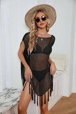 BELLA ROAD Fringe Trim Openwork Cover-Up Dress at Bella Road