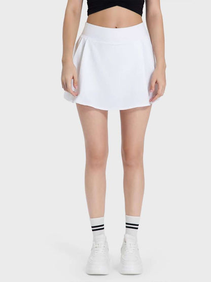 Millennia Pleated Detail Mid-Rise Waist Active Skirt in white, perfect for stylish and active women. Ideal for workouts and casual wear.