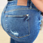 Mid Rise Distressed Judy Blue Jeans with Raw Hem Detailing