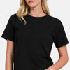 Round Neck Short Sleeve Cropped T-Shirt - Black