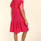 Full Size Smocking Ruffle Short Sleeve Dress with Pockets