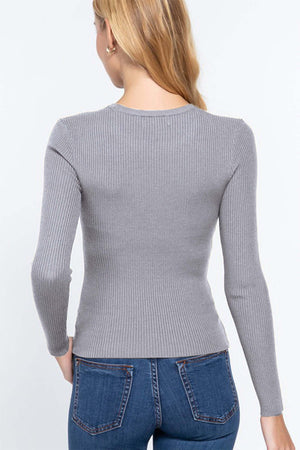 ACTIVE BASIC Full Size Ribbed Round Neck Long Sleeve Knit Top at Bella Road