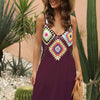 Geometric V-Neck Spaghetti Strap Cover Up Dress - Wine