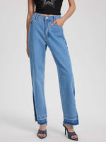 Bella Road Slit Straight Leg Jeans with pockets and slight stretch, perfect for making a stylish statement.