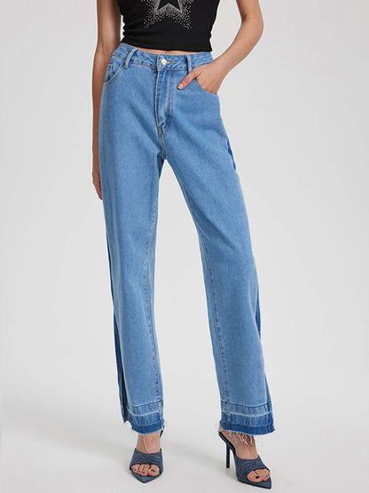 Bella Road Slit Straight Leg Jeans with pockets and slight stretch, perfect for making a stylish statement.