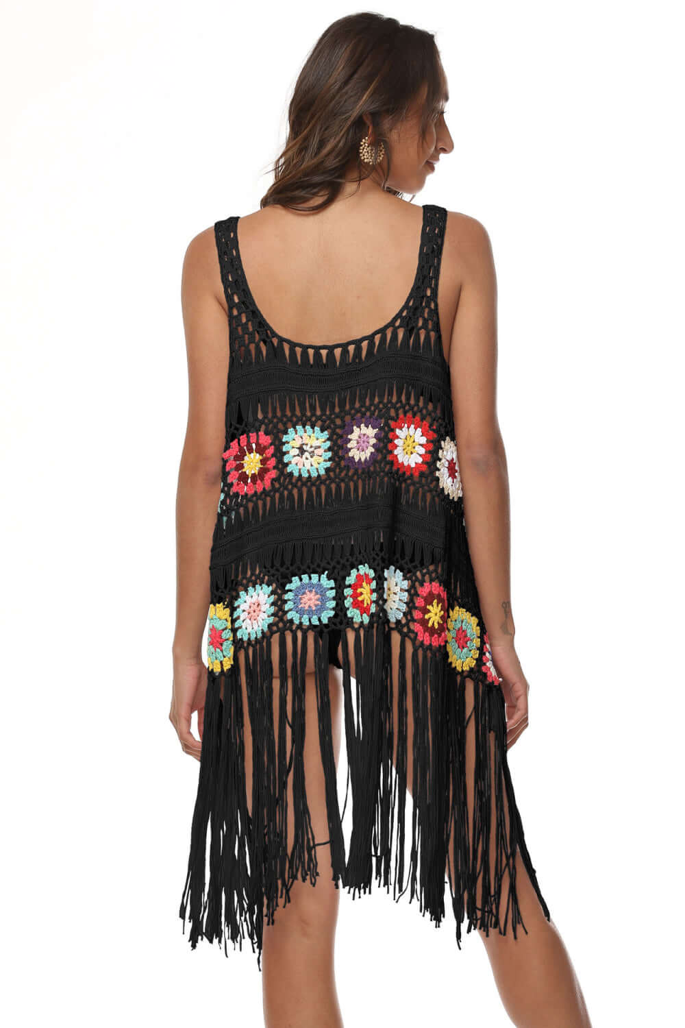 BELLA ROAD Openwork Fringe Detail Embroidery Sleeveless Cover-Up at Bella Road