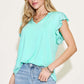 Bamboo Notched Ruffled Short Sleeve T-Shirt