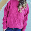 Bella Road Diamond Round Neck Long Sleeve Sweater - Hot Pink