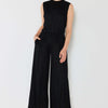 Pleated Wide-Leg Pants with Side Pleat Detail - Black