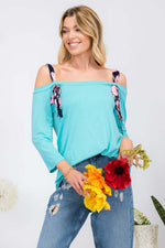 CELESTE Full Size Tie-Strap Off-Shoulder Blouse at Bella Road