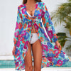 Printed Long Sleeve Tie Front Cover Up - Floral