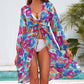 BELLA ROAD Printed Long Sleeve Tie Front Cover Up at Bella Road