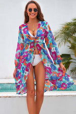 BELLA ROAD Printed Long Sleeve Tie Front Cover Up at Bella Road