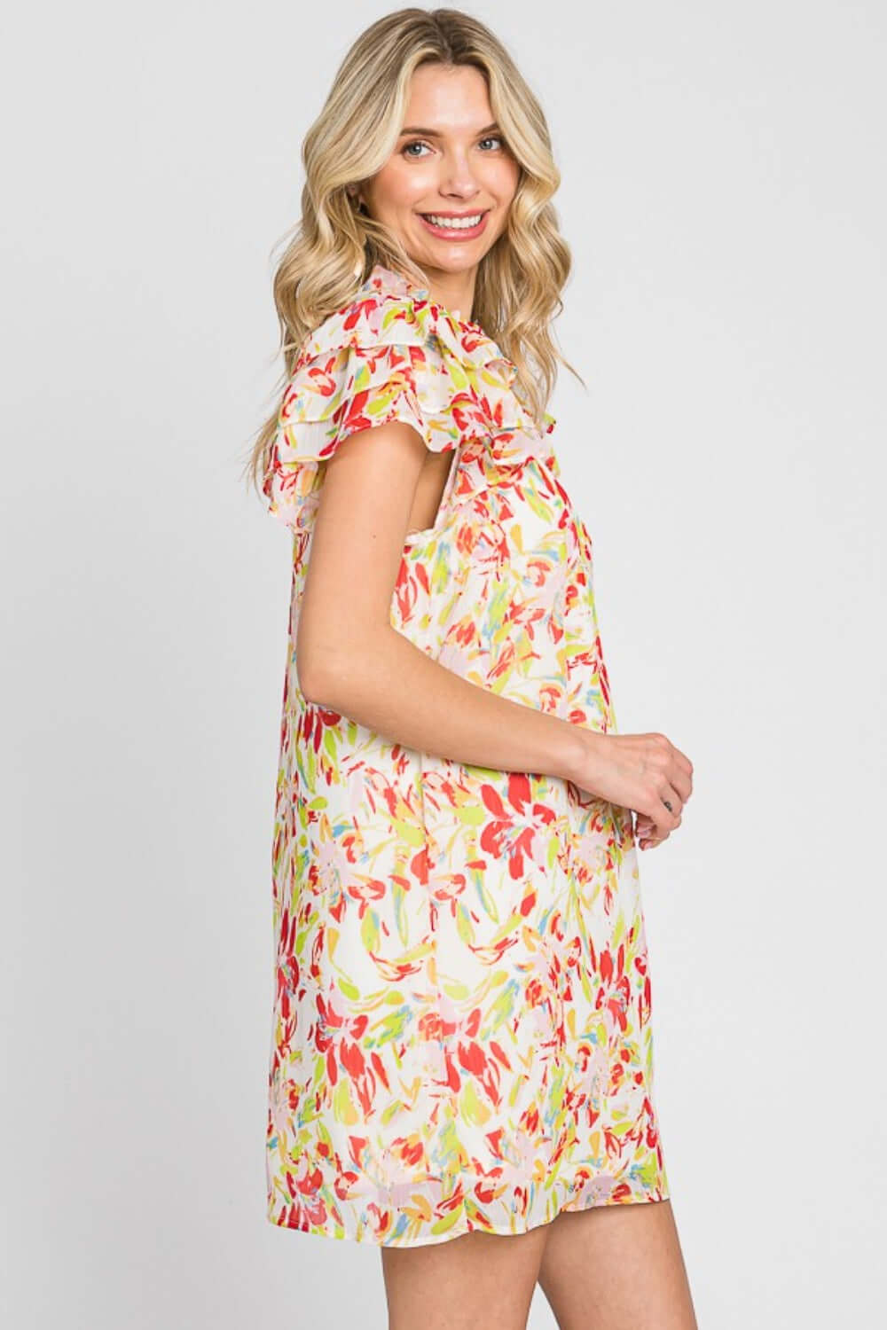 GEEGEE Floral Short Sleeve Mini Dress at Bella Road