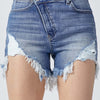 RISEN Raw Hem Asymmetrical Waist Denim Shorts - Medium