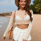 BELLA ROAD Openwork Boat Neck Long Sleeve Cover-Up at Bella Road