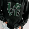 Bella Road LOVE Rhinestone Clover Round Neck Sweatshirt - Black