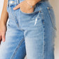 High Rise Distressed Slim Straight Jeans with Regular Hem Detail and No Stretch