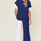 DOUBLE TAKE Full Size Texture Contrast T-Shirt and Wide Leg Pants Set at Bella Road