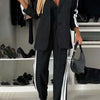 Bella Road Denim Full Size Contrast Lapel Collar Top and Pants Set - Black