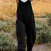 V-Neck Sleeveless Jumpsuit with Pockets | Full Size - Black