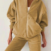 Bella Road Zip Up Long Sleeve Hoodie and Joggers Set - Tan