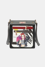 Nicole Lee USA Nikky Crossbody Bag with colorful front pocket design, eco-leather material, and main zipper closure.