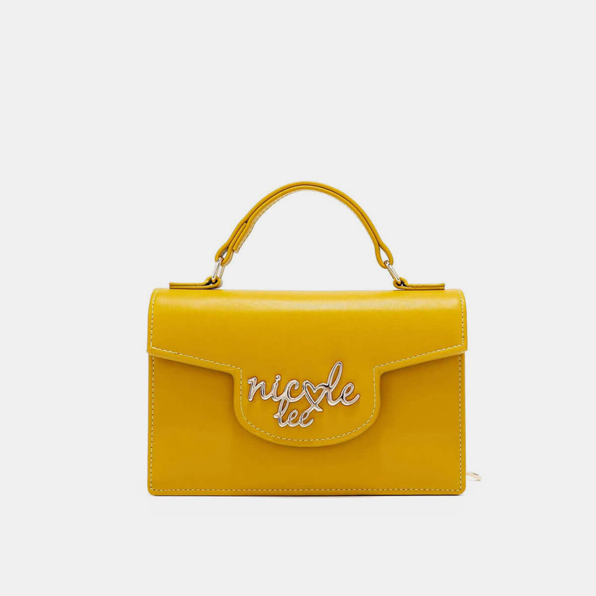 Nicole Lee USA small crossbody wallet in yellow vegan leather with removable and adjustable strap for versatile carrying options.