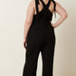 MITTOSHOP Rib Knit V-Neck Cross Back Jumpsuit at Bella Road