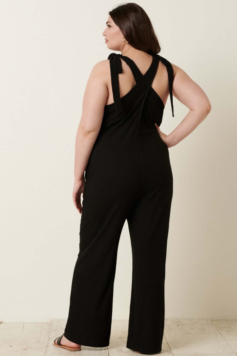 MITTOSHOP Rib Knit V-Neck Cross Back Jumpsuit at Bella Road