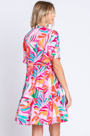 GEEGEE Printed Short Sleeve Ruffle Hem Dress at Bella Road