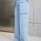 Bella Road Wide Leg Jeans with Pockets in light blue, stylish and comfortable streetwear, perfect for any occasion.