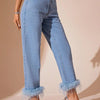 Bella Road Plush Hem High Rise Straight Jeans - Light