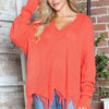 Bella Road Frayed Hem Dropped Shoulder Sweater - Coral