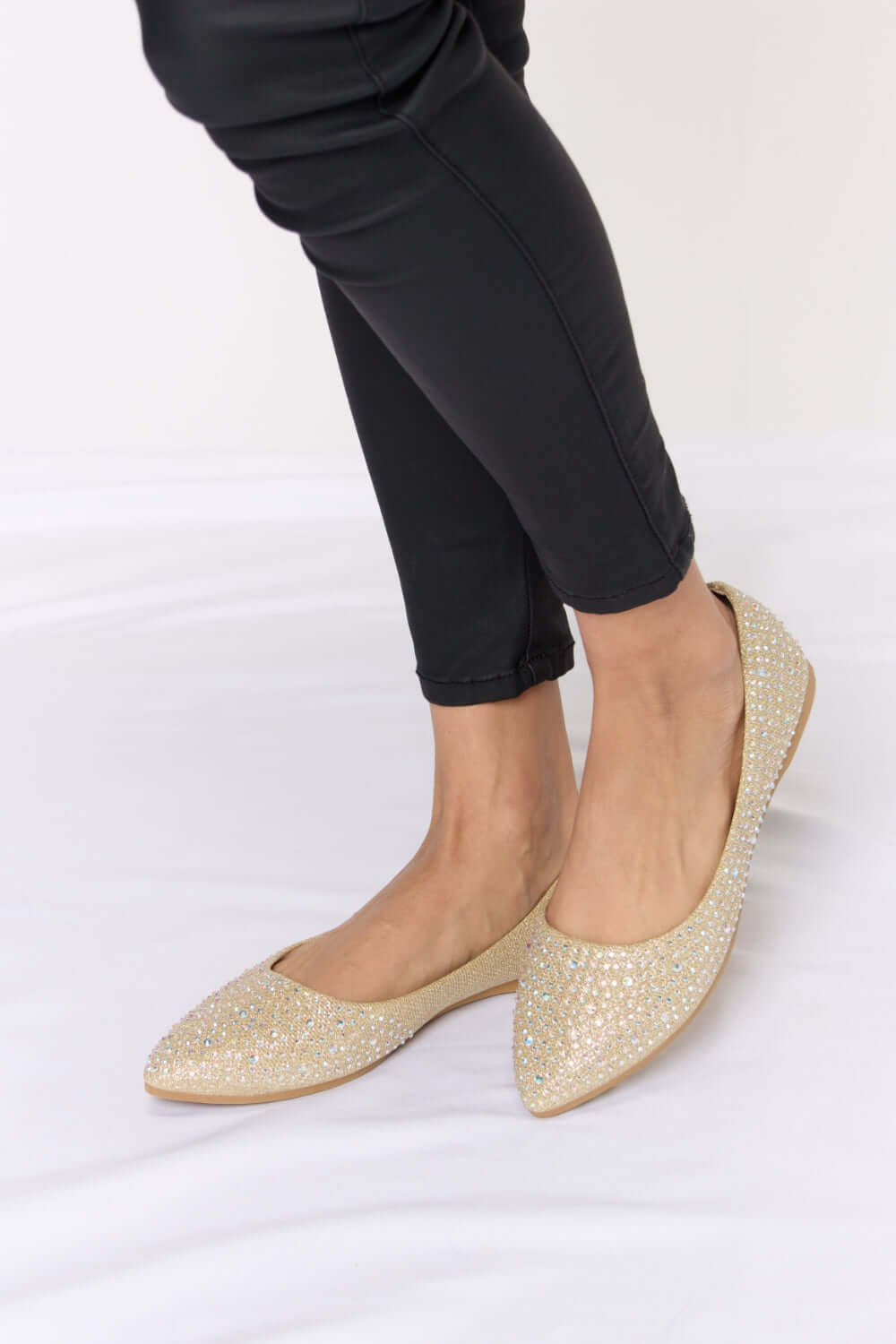 FOREVER LINK Rhinestone Point Toe Flat Slip-Ons at Bella Road