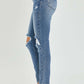 High Rise Knee Distressed Skinny Risen Jeans featuring trendy distressed detailing, high-rise waist, and flattering skinny fit.