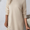 Bella Road Textured Round Neck Long Sleeve Mini Dress - Tan