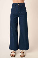 Mittoshop high waist wide leg jeans with front pockets, crafted from soft denim knit fabric for comfort and style.