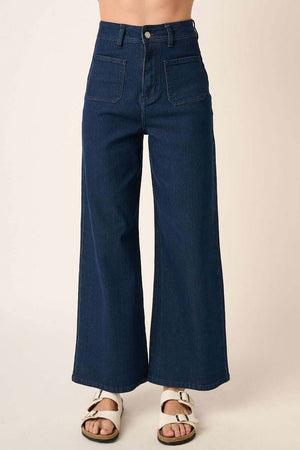 Mittoshop high waist wide leg jeans with front pockets, crafted from soft denim knit fabric for comfort and style.