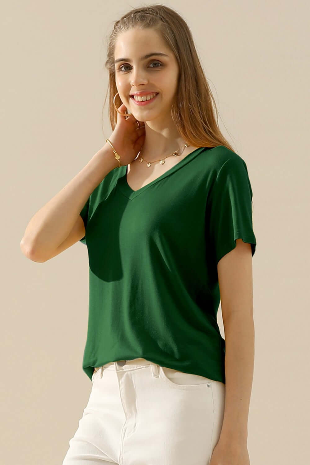 NINEXIS Full Size V-Neck Short Sleeve T-Shirt at Bella Road