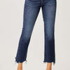 RISEN Frayed Hem Cropped Straight Jeans | Petite - Dark