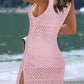 Bella Road Swim Openwork Scoop Neck Cover Up in dusty pink, showcasing chic openwork design at the beach. Perfect for sunny days!